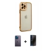 MARSİLYAN™- iPhone 12 Pro Kılıf Çekirdek Klasik Serisi - Siyah 3D Antistatik Hayalet Cam Ekran Koruyucu + Neon Fosforlu Kamera Lens - MI