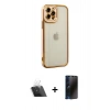 MARSİLYAN™- iPhone 12 Pro Kılıf Çekirdek Klasik Serisi - Siyah 3D Antistatik Hayalet Cam Ekran Koruyucu + Kamera Lens Koruma Cam - SF