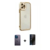 MARSİLYAN™- iPhone 12 Pro Kılıf Çekirdek Klasik Serisi - Siyah 3D Antistatik Hayalet Cam Ekran Koruyucu + Neon Fosforlu Kamera Lens - MI
