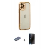 MARSİLYAN™- iPhone 12 Pro Kılıf Çekirdek Klasik Serisi - Siyah 3D Antistatik Hayalet Cam Ekran Koruyucu + Renkli Kamera Lens Koruma Cam - YL