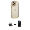 MARSİLYAN™- iPhone 12 Pro Kılıf Çekirdek Klasik Serisi - Siyah 3D Antistatik Hayalet Cam Ekran Koruyucu + Kamera Lens Koruma Cam - SF