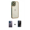 MARSİLYAN™- iPhone 12 Pro Kılıf Çekirdek Klasik Serisi - Siyah 3D Antistatik Hayalet Cam Ekran Koruyucu + Neon Fosforlu Kamera Lens - MI