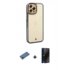 MARSİLYAN™- iPhone 12 Pro Kılıf Çekirdek Klasik Serisi - Siyah 3D Antistatik Hayalet Cam Ekran Koruyucu + Shine Kamera Lens Koruma Cam - GD
