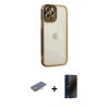 MARSİLYAN™- iPhone 12 Pro Kılıf Çekirdek Klasik Serisi - Siyah 3D Antistatik Hayalet Cam Ekran Koruyucu + Renkli Kamera Lens Koruma Cam - TU