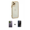 MARSİLYAN™- iPhone 12 Pro Kılıf Çekirdek Klasik Serisi - Siyah 3D Antistatik Hayalet Cam Ekran Koruyucu + Neon Fosforlu Kamera Lens - YL