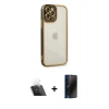 MARSİLYAN™- iPhone 12 Pro Kılıf Çekirdek Klasik Serisi - Siyah 3D Antistatik Hayalet Cam Ekran Koruyucu + Kamera Lens Koruma Cam - SF
