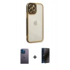 MARSİLYAN™- iPhone 12 Pro Kılıf Çekirdek Klasik Serisi - Siyah 3D Antistatik Hayalet Cam Ekran Koruyucu + Neon Fosforlu Kamera Lens - MI