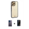 MARSİLYAN™- iPhone 12 Pro Kılıf Çekirdek Klasik Serisi - Siyah 3D Antistatik Hayalet Cam Ekran Koruyucu + Neon Fosforlu Kamera Lens - MI