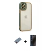 MARSİLYAN™- iPhone 12 Pro Kılıf Çekirdek Klasik Serisi - Siyah 3D Antistatik Hayalet Cam Ekran Koruyucu + Metal Kamera Lens Koruma Cam - KI