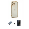 MARSİLYAN™- iPhone 12 Pro Kılıf Çekirdek Klasik Serisi - Siyah 3D Antistatik Hayalet Cam Ekran Koruyucu + Metal Kamera Lens Koruma Cam - KI