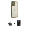 MARSİLYAN™- iPhone 12 Pro Kılıf Çekirdek Klasik Serisi - Siyah 3D Antistatik Hayalet Cam Ekran Koruyucu + Kamera Lens Koruma Cam - SF