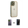 MARSİLYAN™- iPhone 12 Pro Kılıf Çekirdek Klasik Serisi - Siyah 3D Antistatik Hayalet Cam Ekran Koruyucu + Neon Fosforlu Kamera Lens - YL