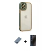 MARSİLYAN™- iPhone 12 Pro Kılıf Çekirdek Klasik Serisi - Siyah 3D Antistatik Hayalet Cam Ekran Koruyucu + Metal Kamera Lens Koruma Cam - MI