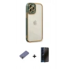 MARSİLYAN™- iPhone 12 Pro Kılıf Çekirdek Klasik Serisi - Siyah 3D Antistatik Hayalet Cam Ekran Koruyucu + Metal Kamera Lens Koruma Cam - GD