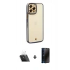 MARSİLYAN™- iPhone 12 Pro Kılıf Çekirdek Klasik Serisi - Siyah 3D Antistatik Hayalet Cam Ekran Koruyucu + Kamera Lens Koruma Cam - SF