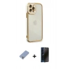 MARSİLYAN™- iPhone 12 Pro Kılıf Çekirdek Klasik Serisi - Siyah 3D Antistatik Hayalet Cam Ekran Koruyucu + Metal Kamera Lens Koruma Cam - KUYL