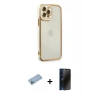 MARSİLYAN™- iPhone 12 Pro Kılıf Çekirdek Klasik Serisi - Siyah 3D Antistatik Hayalet Cam Ekran Koruyucu + Shine Kamera Lens Koruma Cam - MI