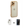 MARSİLYAN™- iPhone 12 Pro Kılıf Çekirdek Klasik Serisi - Siyah 3D Antistatik Hayalet Cam Ekran Koruyucu + Shine Kamera Lens - GD