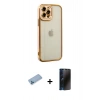 MARSİLYAN™- iPhone 12 Pro Kılıf Çekirdek Klasik Serisi - Siyah 3D Antistatik Hayalet Cam Ekran Koruyucu + Shine Kamera Lens Koruma Cam - MI