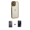 MARSİLYAN™- iPhone 12 Pro Kılıf Çekirdek Klasik Serisi - Siyah 3D Antistatik Hayalet Cam Ekran Koruyucu + Neon Fosforlu Kamera Lens - YL