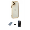 MARSİLYAN™- iPhone 12 Pro Kılıf Çekirdek Klasik Serisi - Siyah 3D Antistatik Hayalet Cam Ekran Koruyucu + Metal Kamera Lens Koruma Cam - MI