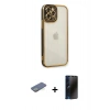 MARSİLYAN™- iPhone 12 Pro Kılıf Çekirdek Klasik Serisi - Siyah 3D Antistatik Hayalet Cam Ekran Koruyucu + Renkli Kamera Lens Koruma Cam - YL