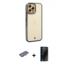 MARSİLYAN™- iPhone 12 Pro Kılıf Çekirdek Klasik Serisi - Siyah 3D Antistatik Hayalet Cam Ekran Koruyucu + Renkli Kamera Lens Koruma Cam - TU