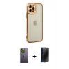 MARSİLYAN™- iPhone 12 Pro Kılıf Çekirdek Klasik Serisi - Siyah 3D Antistatik Hayalet Cam Ekran Koruyucu + Neon Fosforlu Kamera Lens - YL