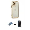 MARSİLYAN™- iPhone 12 Pro Kılıf Çekirdek Klasik Serisi - Siyah 3D Antistatik Hayalet Cam Ekran Koruyucu + Shine Kamera Lens Koruma Cam - GD