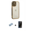 MARSİLYAN™- iPhone 12 Pro Kılıf Çekirdek Klasik Serisi - Siyah 3D Antistatik Hayalet Cam Ekran Koruyucu + Shine Kamera Lens Koruma Cam - MI