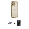 MARSİLYAN™- iPhone 12 Pro Kılıf Çekirdek Klasik Serisi - Siyah 3D Antistatik Hayalet Cam Ekran Koruyucu + Renkli Kamera Lens Koruma Cam - TU