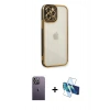 MARSİLYAN™- iPhone 12 Pro Kılıf Çekirdek Klasik Serisi - Siyah 3D Antistatik Seramik Nano Ekran Koruyucu + Beyaz Neon Fosforlu Kamera Lens