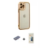 MARSİLYAN™- iPhone 12 Pro Kılıf Çekirdek Klasik Serisi - Siyah 6D Mat Seramik Hayalet Nano Ekran Koruyucu + Renkli Kamera Lens Koruma Cam - PE