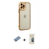 MARSİLYAN™- iPhone 12 Pro Kılıf Çekirdek Klasik Serisi - Siyah 6D Mat Seramik Hayalet Nano Ekran Koruyucu + Gümüş Shine Kamera Lens Koruma Cam
