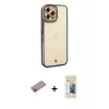 MARSİLYAN™- iPhone 12 Pro Kılıf Çekirdek Klasik Serisi - Siyah 6D Mat Seramik Hayalet Nano Ekran Koruyucu + Sierra Blue Shine Kamera Lens Koruma Cam