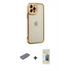 MARSİLYAN™- iPhone 12 Pro Kılıf Çekirdek Klasik Serisi - Siyah 6D Mat Seramik Hayalet Nano Ekran Koruyucu + Mavi Renkli Kamera Lens Koruma Cam