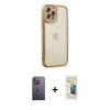 MARSİLYAN™- iPhone 12 Pro Kılıf Çekirdek Klasik Serisi - Siyah 6D Mat Seramik Hayalet Nano Ekran Koruyucu + Neon Fosforlu Kamera Lens - BZ