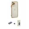 MARSİLYAN™- iPhone 12 Pro Kılıf Çekirdek Klasik Serisi - Siyah 6D Mat Seramik Hayalet Nano Ekran Koruyucu + Mavi Renkli Kamera Lens Koruma Cam