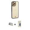 MARSİLYAN™- iPhone 12 Pro Kılıf Çekirdek Klasik Serisi - Siyah 6D Mat Seramik Hayalet Nano Ekran Koruyucu + Rainbow Kamera Lens Koruma Cam - GD