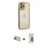 MARSİLYAN™- iPhone 12 Pro Kılıf Çekirdek Klasik Serisi - Siyah 6D Mat Seramik Hayalet Nano Ekran Koruyucu + Rainbow Kamera Lens Koruma Cam - GD