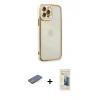 MARSİLYAN™- iPhone 12 Pro Kılıf Çekirdek Klasik Serisi - Siyah 6D Mat Seramik Hayalet Nano Ekran Koruyucu + Renkli Kamera Lens Koruma Cam - PE