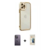 MARSİLYAN™- iPhone 12 Pro Kılıf Çekirdek Klasik Serisi - Siyah 6D Mat Seramik Hayalet Nano Ekran Koruyucu + Neon Fosforlu Kamera Lens - BZ