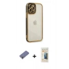 MARSİLYAN™- iPhone 12 Pro Kılıf Çekirdek Klasik Serisi - Siyah 6D Mat Seramik Hayalet Nano Ekran Koruyucu + Gold Metal Kamera Lens Koruma Cam