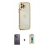 MARSİLYAN™- iPhone 12 Pro Kılıf Çekirdek Klasik Serisi - Siyah Polymer Nano Ekran Koruyucu + Neon Fosforlu Kamera Lens - BZ