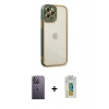 MARSİLYAN™- iPhone 12 Pro Kılıf Çekirdek Klasik Serisi - Siyah Polymer Nano Ekran Koruyucu + Neon Fosforlu Kamera Lens - BZ