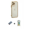 MARSİLYAN™- iPhone 12 Pro Kılıf Çekirdek Klasik Serisi - Siyah Polymer Nano Ekran Koruyucu + Metal Kamera Lens Koruma Cam - KI