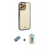 MARSİLYAN™- iPhone 12 Pro Kılıf Çekirdek Klasik Serisi - Siyah Polymer Nano Ekran Koruyucu + Metal Kamera Lens Koruma Cam - MR