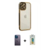 MARSİLYAN™- iPhone 12 Pro Kılıf Çekirdek Klasik Serisi - Siyah Polymer Nano Ekran Koruyucu + Neon Fosforlu Kamera Lens - MI