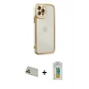 MARSİLYAN™- iPhone 12 Pro Kılıf Çekirdek Klasik Serisi - Siyah Polymer Nano Ekran Koruyucu + Rainbow Kamera Lens Koruma Cam - GD