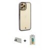MARSİLYAN™- iPhone 12 Pro Kılıf Çekirdek Klasik Serisi - Siyah Polymer Nano Ekran Koruyucu + Rainbow Kamera Lens Koruma Cam - GD
